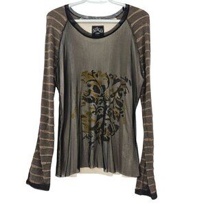 Aldo Martins Cap Juluca Mesh Top Black & Beige Women's Size 14 Floral Striped